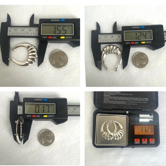 Sterling Silver 925 1.5" Hollow Scalloped Hinged Hoop Earrings - Picture 9 of 16